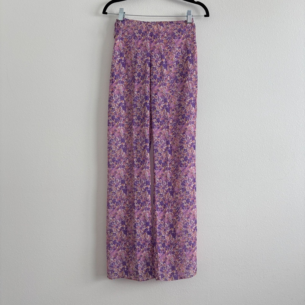House of CB Keala Pants Women XS Violet Floral Sheer Cutout Cover Up Vacation